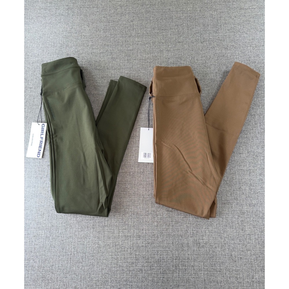2 Pack Girlfriend Collective High Rise S Leggings Recycled Polyester Green Brown
